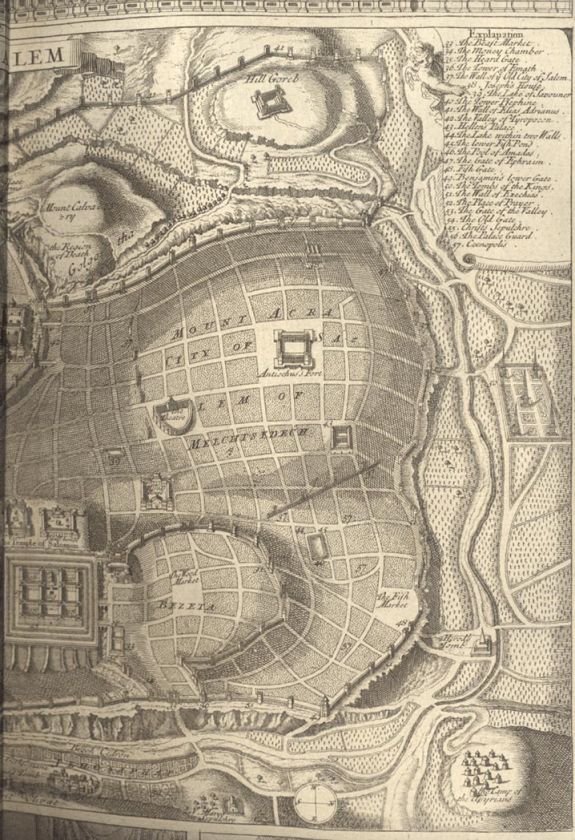 1727 LARGE MAP OF JERUSALEM/HOLY LAND/BIBLE