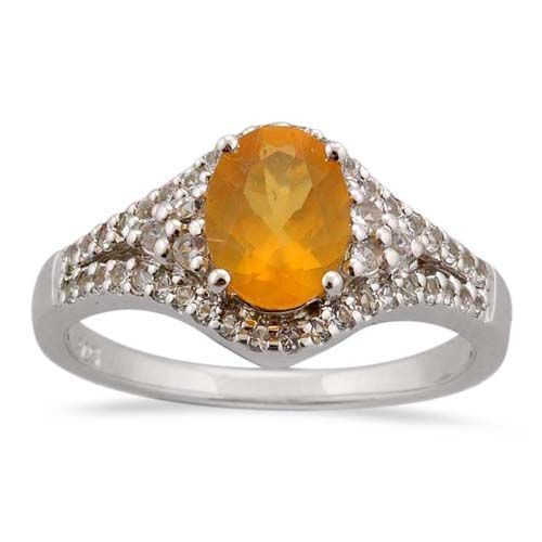 925 Sterling Silver Fire Opal and White Topaz Ring  