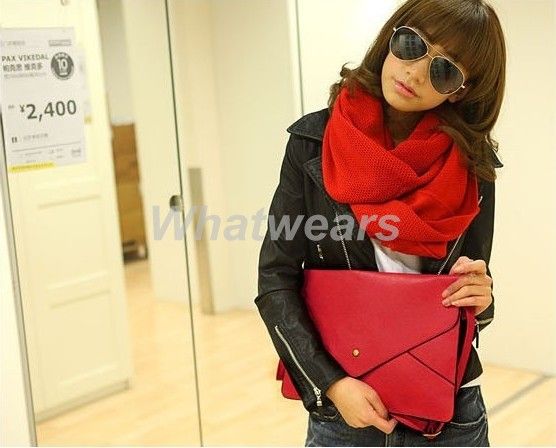 Oversized Envelope Purse Clutch PU Leather Hand Shoulder Bag 8 Colors 