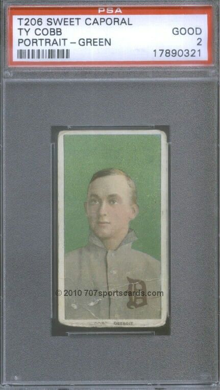 1910 T206 Ty Cobb Green PSA 2 (0321) Sweet Caporal 350 30  