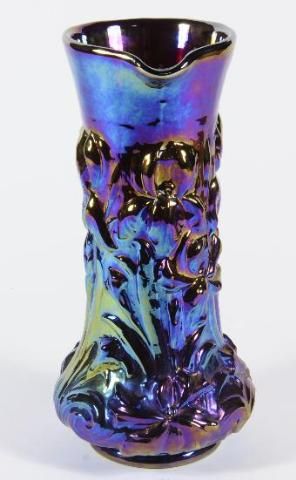 Gibson 1987 Repro Iridescent Electric Blue/Gold Carnival Glass Pitcher 