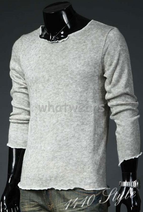 Mens Slim Fit High Quality T shirt Sweater L Grey Z86  