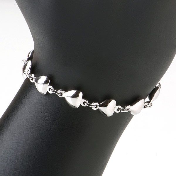 925Sterling Silver Jewelry Puff Heart Tennis Bracelet Vintage Gift New 