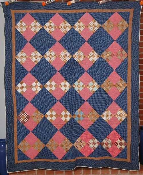 1880s 9 Patch Postage Stamp Antique Quilt ~NICE INDIGO  