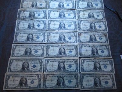 United States $1 Bill Silver Certificates 21 Notes Lot One Dollar 