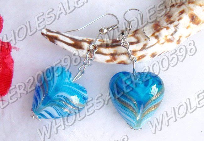 14Pairs Charms Heart Lampwork Glass Bead Earrings FREE  