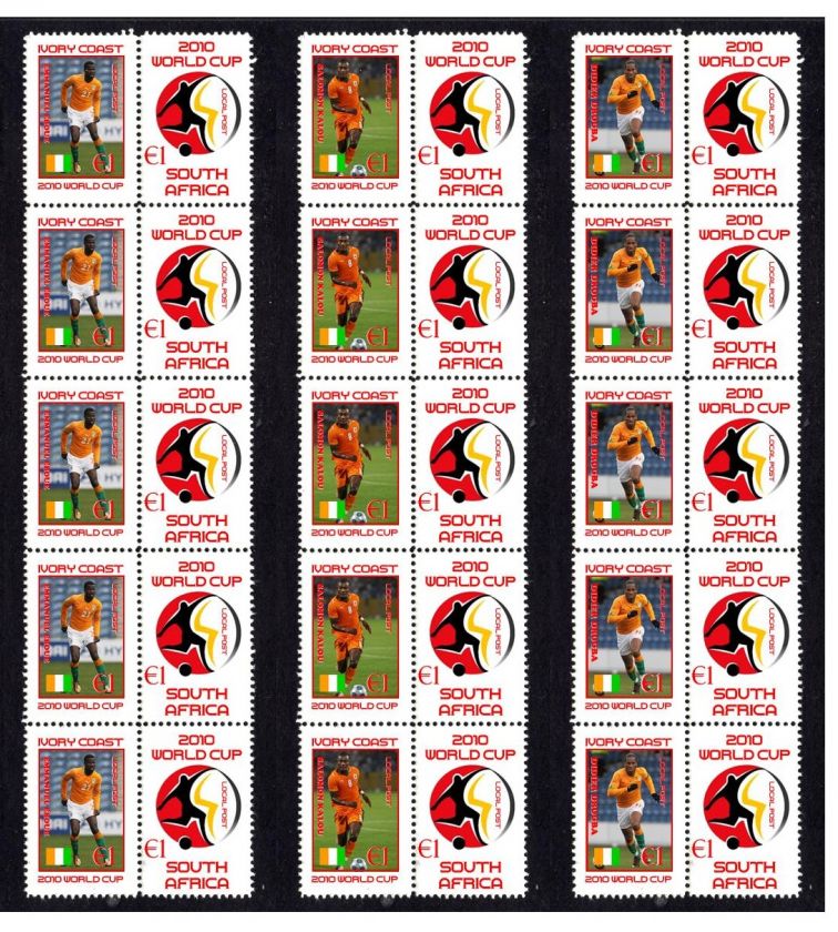 IVORY COAST 2010 WORLD CUP SET OF 3 MINT STAMP STRIPS  