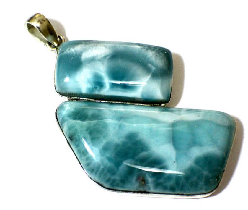 OUTSTANDING OCEAN BLUE DOUBLE LARIMAR ATLANTIS STERLING SILVER PENDANT 