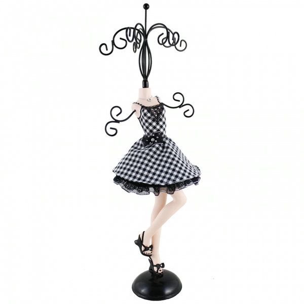 Black & White Plaid Cocktail Dress Jewelry Stand Dress Form Mannequin 