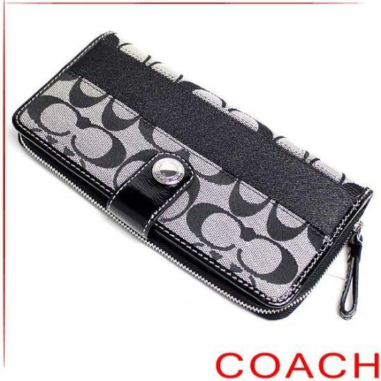   COACH SIGNATURE STRIPE ACCORDION ZIP AROUND WALLET F45798 $228  