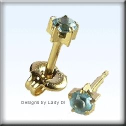 Gold Maxi Blue March Pronged Gem Ear Piercing Earrings  