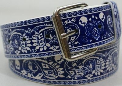 ROCK REBEL  SKULLS BLUE BACKGROUND  BELT SML 30  34  