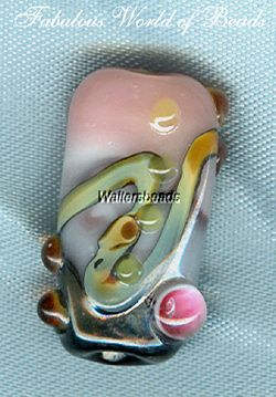 Lovely Glass Art Focal Fusion Bead 23x13 Black/Rose  