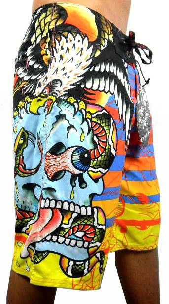 NEW ED HARDY MENS GRAPHIC BOARD SHORTS TRUNKS SKULL  