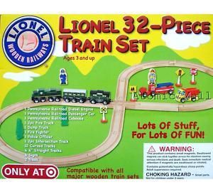 32 PIECE LIONEL WOODEN TRAIN SET NEW  