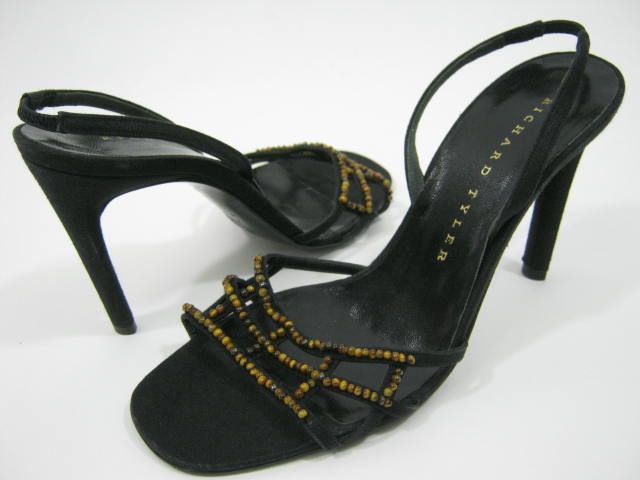 RICHARD TYLER Black Brown Beaded Slingback Pumps Sz 7  