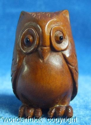 Handwork Boxwood Wood Carving Netsuke Of Owl  