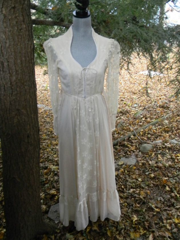   Gunne Sax Jessica San Francisco Cream Lace Pearls Dress Gown  