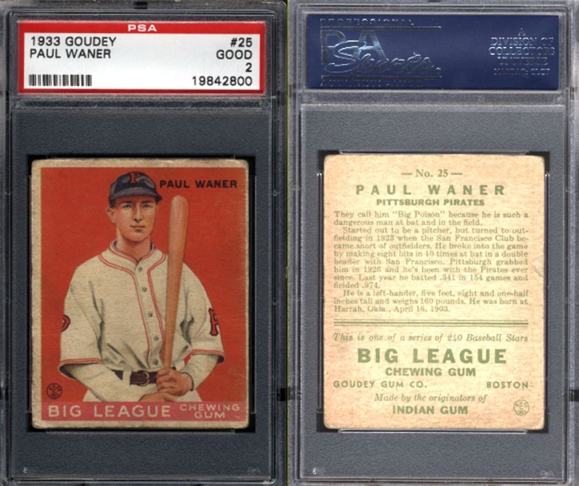 1933 Goudey #25 Paul Waner   Pirates PSA 2  