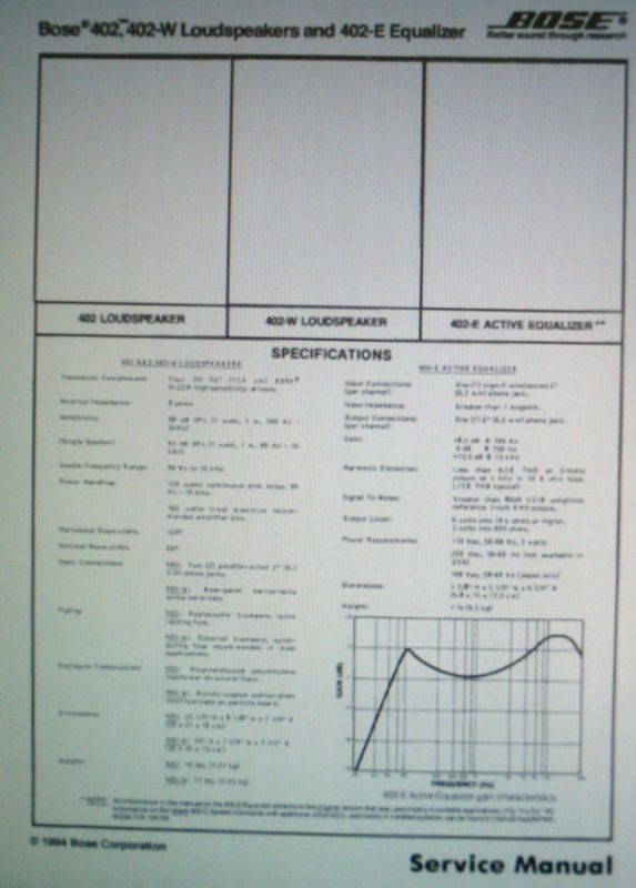 BOSE 402 402 W SPKRS 402 E EQUALIS SERVICE MANUAL BND  