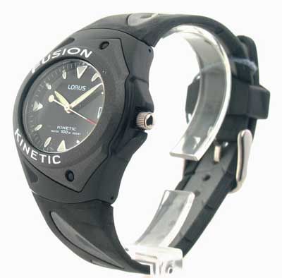 Lorus Black Rubber Sporty Date Feature KINETIC Movement Mens Watch 