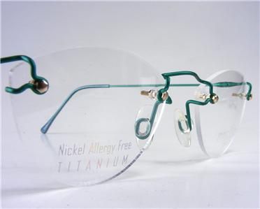 NOS 1990s VTG 3 PIECE RIMLESS TITANIUM CHARMENT TEAL WIRE RETRO 