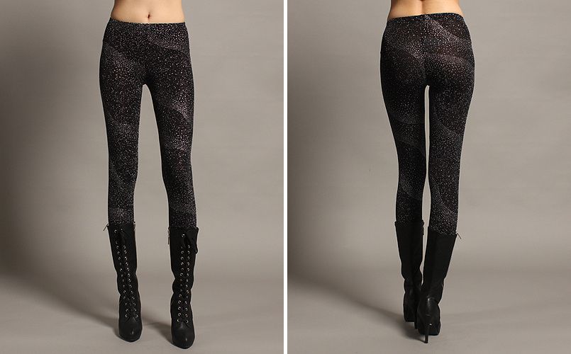 MOGAN Runway Glitter SPARKEL LEGGINGS Metallic Shimmer Skinny Pants 