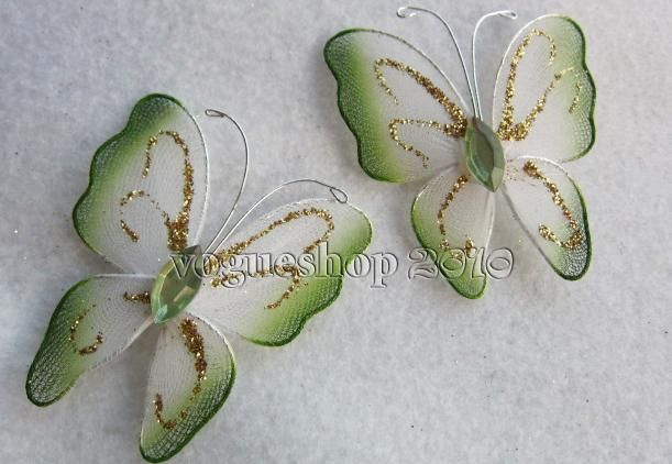 10pcs Light Green Stocking Butterfly Decorations 6cm  