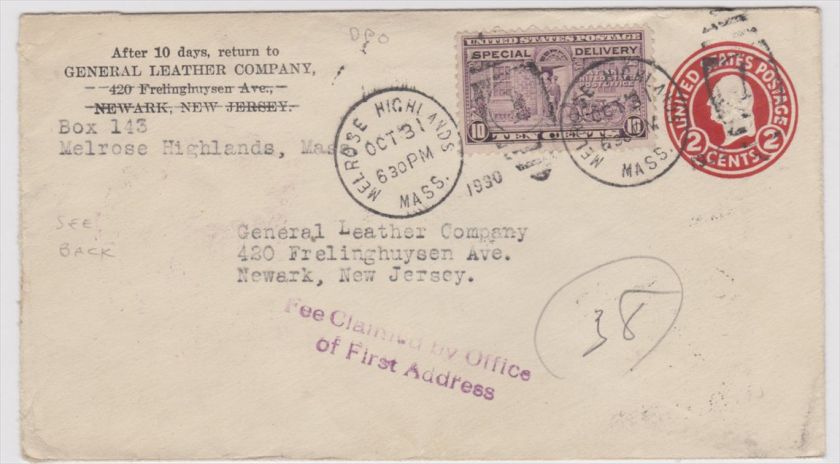 Melrose Highlands MA 1930 DPO Cancel on Special Delivery Cover. Make 