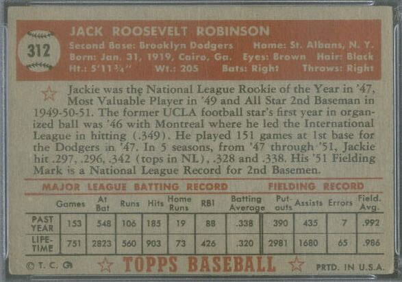 1952 Topps 312 Jackie Robinson PSA 3 (9458)  