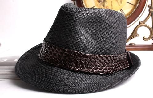 NEW Straw trilby leather band fedora vintage hat unisex  