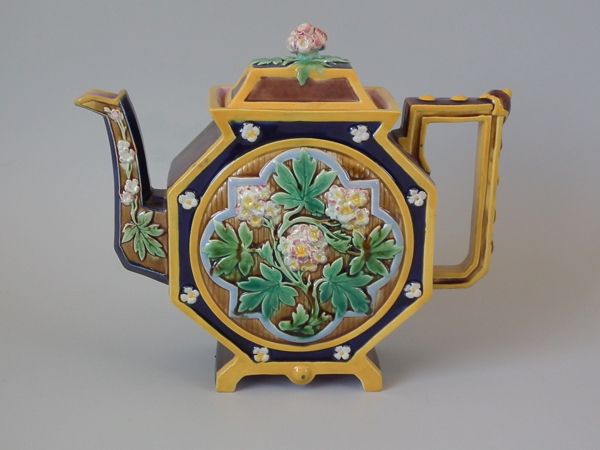 BWM Majolica octagonal floral teapot  