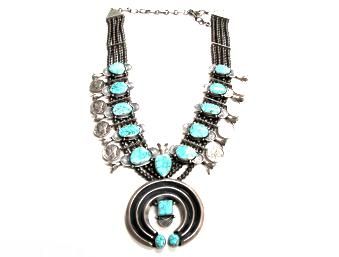 Aaron Toadlena Number 8 Turquoise Dime Necklace  