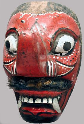   JAVA DRAMATIC NOSE RED MASK CEREMONIAL BALI INDONESIA ETHNIX  