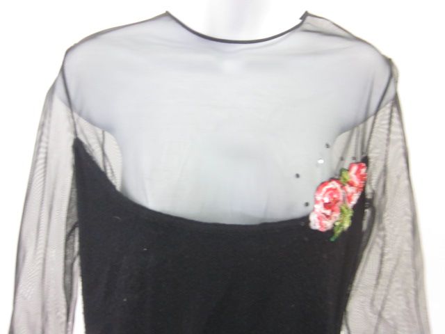 REEM ACRA Black Sheer Sleeve Sweater Blouse Sz M  