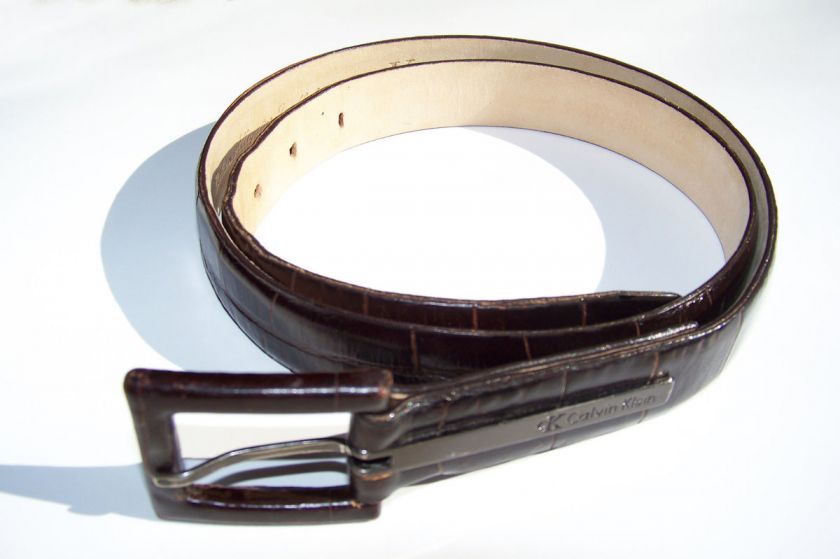 Calvin Klein Italian alligator calfskin dark brown belt, Large Made in 