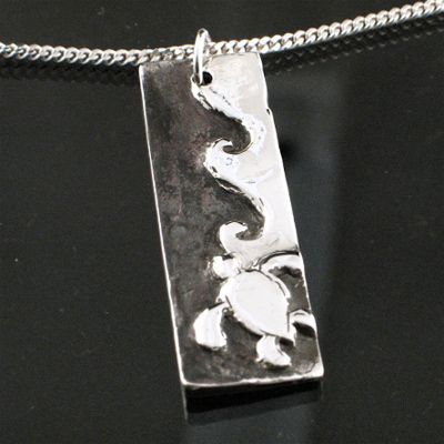 925 Sterling Silver Sea Turtle & Wave Pendant Honu Art  