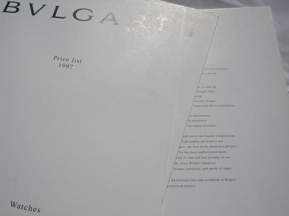 Bvlgari Watches watch folder incl. price list 1997  