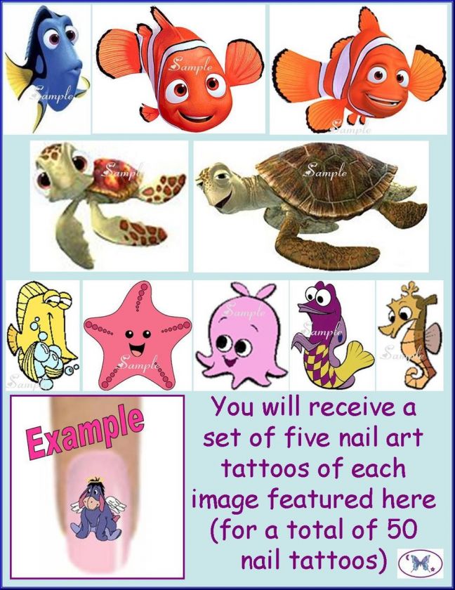   Toe Nail Art Tattoo Decals   FINDING NEMO Disney Squirt Dory Bubbles