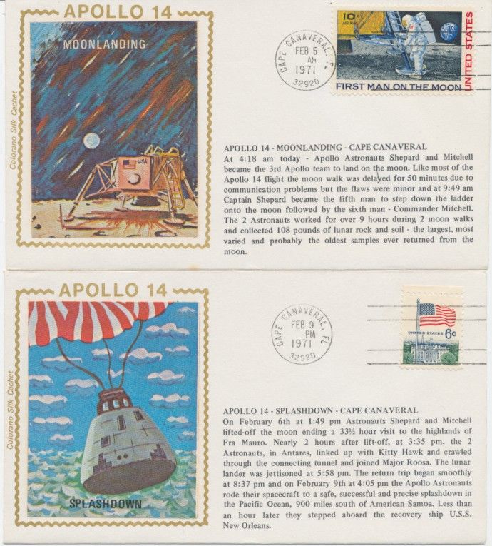   Splashdown Space set of 2 Colorano Silk cachet Event Day cover early