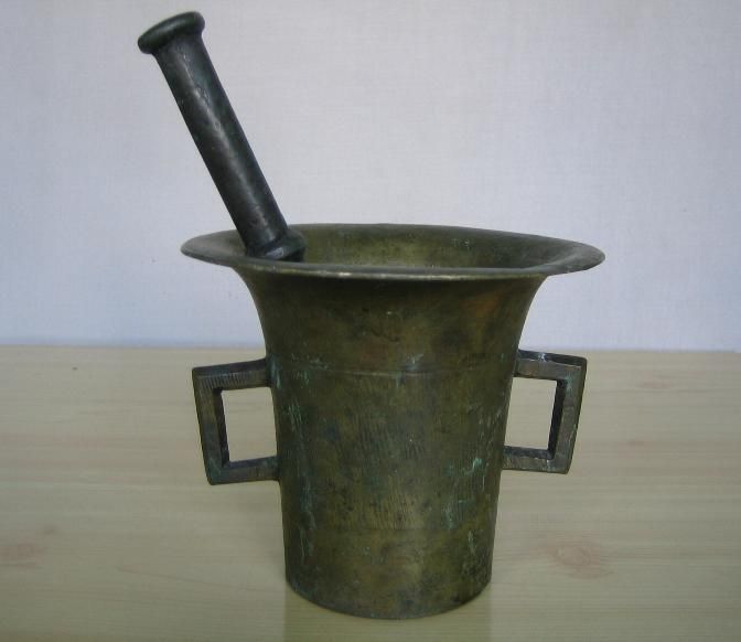 CIVIL WAR ERA ANTIQUE APOTHECARY BRASS MORTAR & PESTLE  