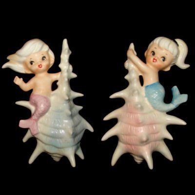     Vintage Norcrest Mermaid Girl Fish on Shell Wall Plaque Hangings