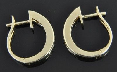   Gold .18 CT Diamond Channel French Clip Polished Huggie Hoop Earrings