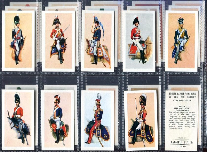 Trade Card Set, Badshah Tea, BRITISH CAVALRY UNIFORM 19th Cent, 1963 