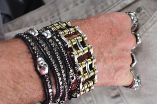 MOTORCYCLE CHAIN BRACELET 1 WIDE 8 LENGTH by SKULL BONES JEWELRY 