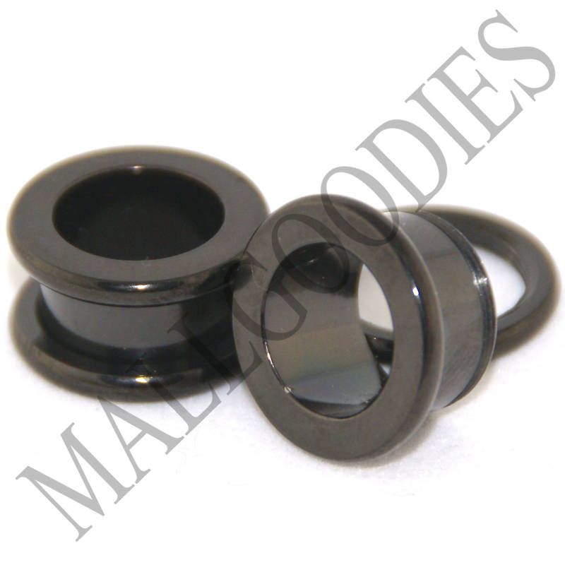 V007 Screw on Black Flesh Tunnels Ear Plugs 10G ~ 1  