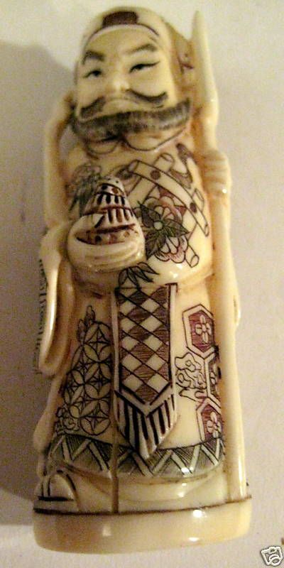 ANTIQUE FAUX IVORY ORIENTAL BONE CARVING FIGURINE  