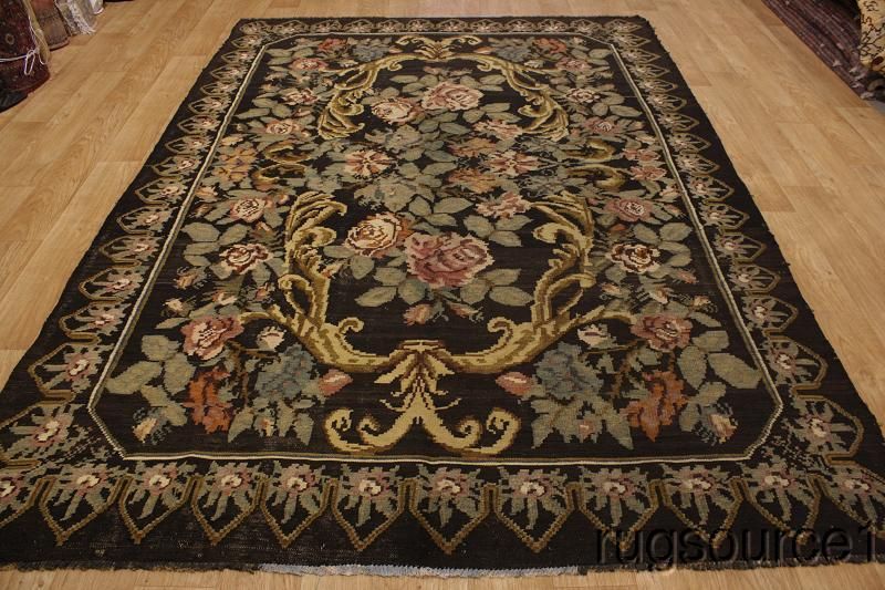 OVERWHELMING BLACK ANTIQUE 7X10 KILIM KELIM SHIRAZ PERSIAN ORIENTAL 