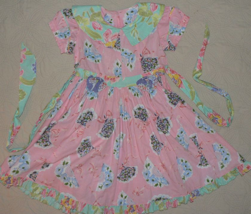 MOUSEFEATHERS girls Twirly Vintage print DRESS pink 4  