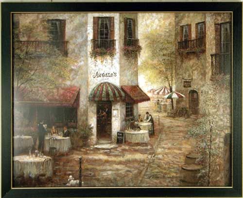 Angelos Cafe French Street Italian Paris Print Framed  